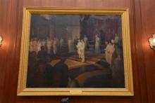Painting showcasing Pandit Jawaharlal Nehru taking oath as Prime Minister of Independent India