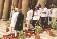 President elect Shri R. Venkataraman with President Gaini Zail Singh proceeding to Parliament House to attend the Swearing-in-Ceremony