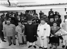 16President Dr. Zakir Husain receiving His Majesty Sri Savang Vatthana, King of Laos, at Palam Airport.