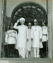 President Dr. Radhakrishnan taking salute from the President's Bodyguard at the Parliament House