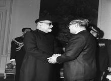 President Dr. Zakir Husain meeting with H.E. U. Thant, Secretary General of the United Nations, at Rashtrapati Bhavan.