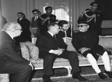 President Dr. Zakir Husain meeting with H.E. Mr. A.N. Kosygin, Chairman of the Council of Ministers, USSR, at Rashtrapati Bhavan.