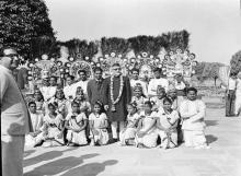 President Dr. Zakir Husain with the Folk Dancers, participants of Republic Parade, at Rashtrapati Bhavan.