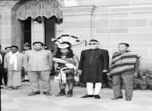 President Dr. Zakir Husain with The Tribal Chiefs, participants of Republic Day Parade, at Rashtrapati Bhavan.