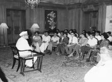 President Dr. Zakir Husain meeting with Students attending the Seminar of Vishwa Yuvak Kendra on National Integration, at Rashtrapati Bhavan.