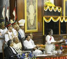 The President of India, Smt. Droupadi Murmu addressing the Parliament on her assumption of office as President of India on July 25, 2022